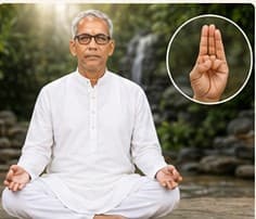 Guruji showing Apana Mudra